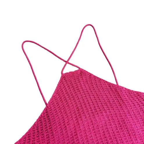 Mango MNG  Pink Crochet Knit Cropped Halter Tank Top Size Medium