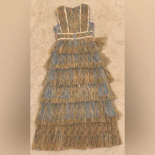 Hutch NEW Plunge V Neck Tiered Tulle Sky Floral Gown Dress sz 14