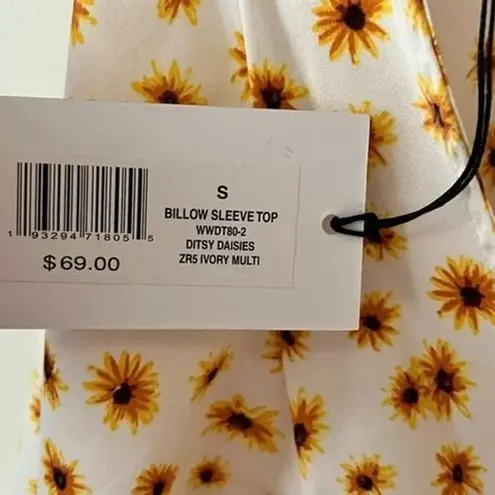 We Wore What Ditsy Daisy Flower Billow Long Sleeve Crop Top S Ivory Yellow #3557
