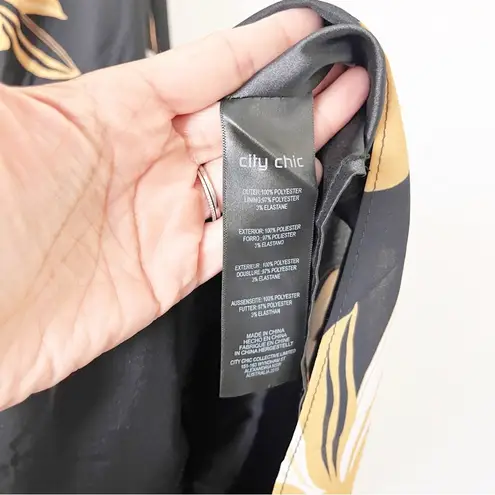 City Chic Yellow Black Floral Midi Cold Shoulder Midi Dress