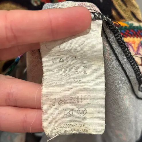 Farm Rio Tropical Leaf Monstera Floral Print Black high neck Tank Top Sz Small