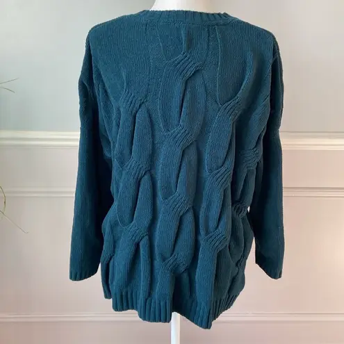 J. Jill Size M Chenille Teal Peacock Chunky Cable Knit Sweater Pullover Knit Top Green Size M