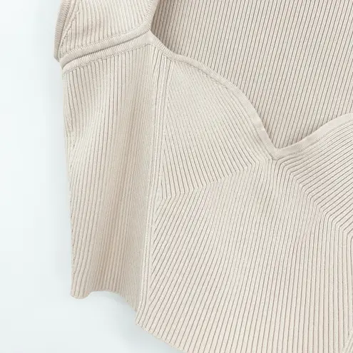 Jonathan Simkhai Womens Abia Compact Rib Sweetheart Neck Cropped Tee Top Size L Tan Size L
