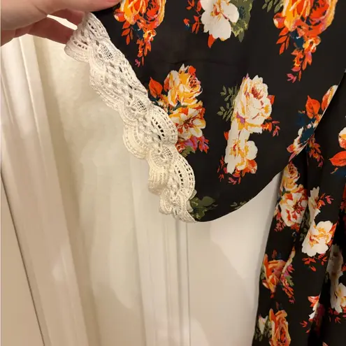 Liberty Love Floral Sheer Kimono | 2XL Lace Trim Romantic Boho Open Front Top