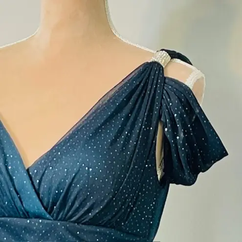 Betsy and Adam Vintage 2000's Y2k Ombre Glitter Draped Evening Formal Gown Medium