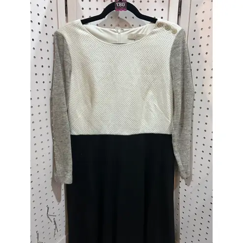 Loft  Black White Textured Knit Sweater Dress Women's Size 12 Long Sleeve