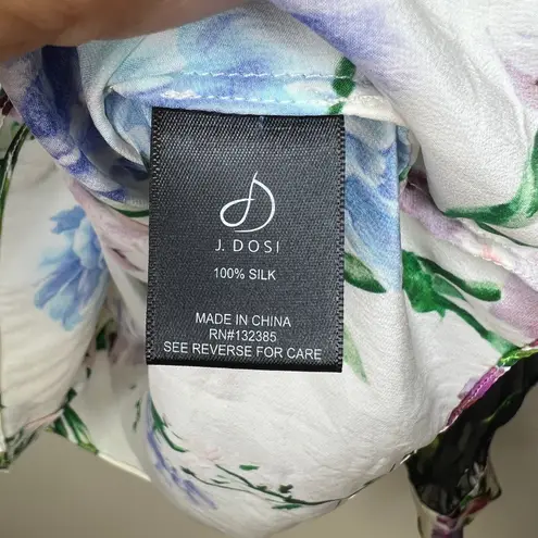 J. Dosi LA Celebrity Fashion Designer Silk Floral Long Sleeve Blouse Top Size 1 White Size M