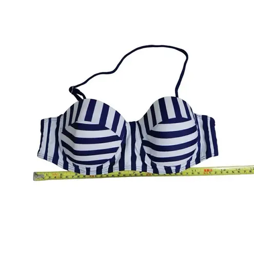 Ebuddy Retro 50s Blue Stripe Underwire Bikini Halter Swim Top sz MEDIUM