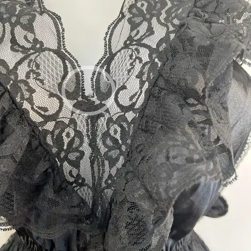 Lily Of France Vintage 80s Black Satin Lace Bodysuit Rosette Detail