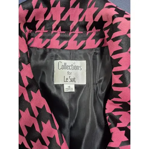 Le Suit Collections for Hot Pink Black LG Houndstooth Cotton/Poly Jacket 16 NWOT