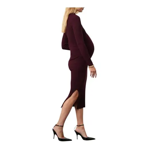 Ripe Maternity Nella Nursing Dress XL Long Sleeve Ribbed Stretch Burgundy Red