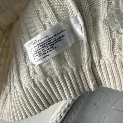 Prince Sweater Medium Cable Knit Cardigan Red Blue Stripe Trim Tennis Preppy White