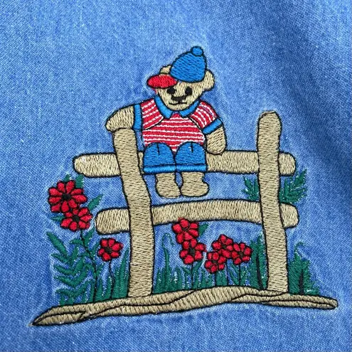 Vintage 90s Teddy Bear Shirt Women’s Denim Button