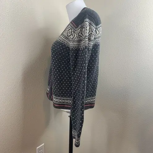 Woolrich Full Zip Ramie Cotton Nordic Fair Isle Sweater Women’s Sz S Gray Red