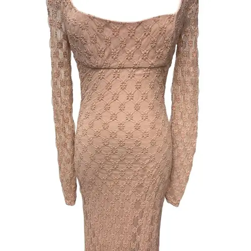Bardot Revolve Adoni Lace Midi Dress Size 6 Beige Long Sleeve Cocktail NWT