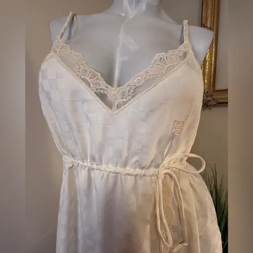 Givenchy Intimates Full Length Slit Nightgown Lace Trim Strappy Size Lg Ivory