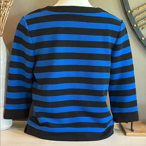 Karl Lagerfeld Vintage Royal Blue & Black Stripe Knit Crewneck Top Size Small