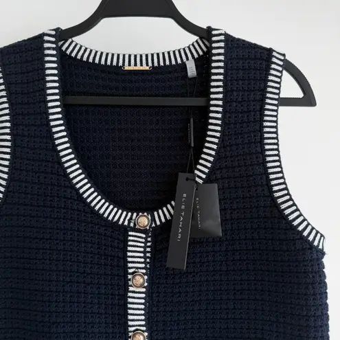 Elie Tahari Sweater Vest Medium Navy Textured Knit Old Money Preppy Quiet Luxury