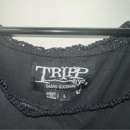 Tripp NYC Y2K Tripp Black Zipper Fishnet Sleeve Top