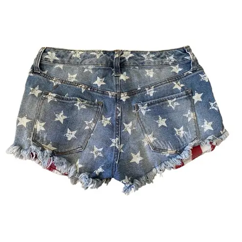 Mossimo Fringe Distressed Denim Shorts Stars Patriotic Beach Coastal School Vaca Blue Size 6