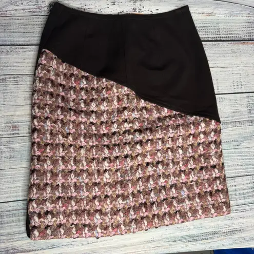 Per Se Tweed Skirt Brown Pink Bouclé Textured Zip Hem Lined Wool 0