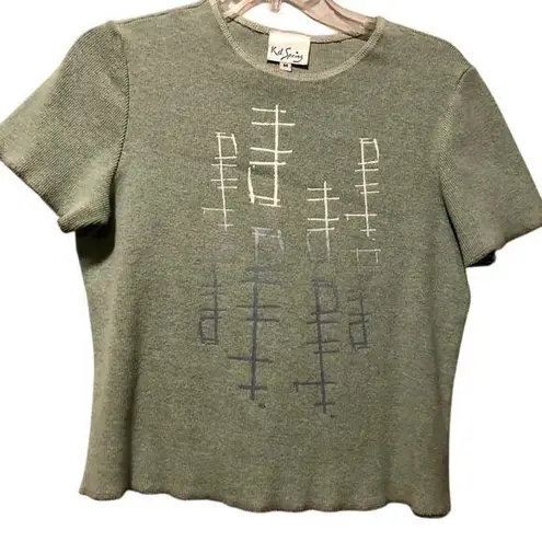 RARE 90’s KD Spring Blouse Popover Top Abstract Pullover Shirt S/M Stretch Green Size M