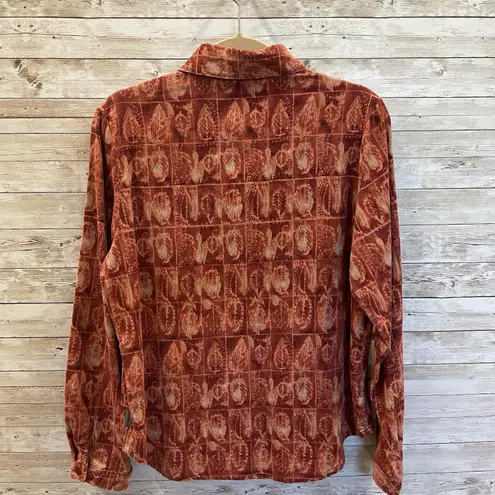 Woolrich Womens M Shirt Rust Leaf Print Micro Wale Corduroy Button Front Cotton