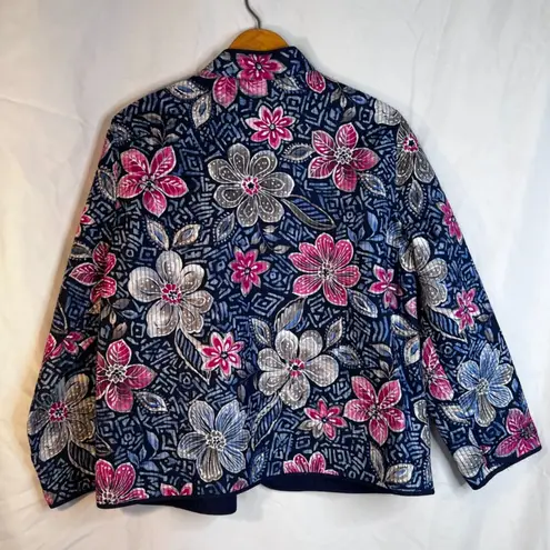 Alfred Dunner Floral Quilted Open Front Jacket Asian Flair Lightweight Size 14P - Image 2