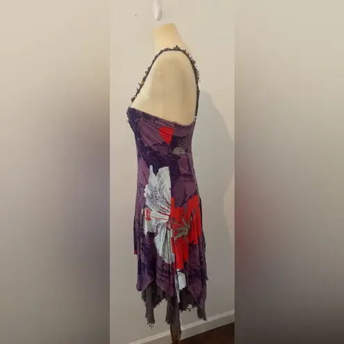 Free People  Fairy Dress Asymmetrical Boho Purple Patchwork Hippie Y2K 90 Sz MED