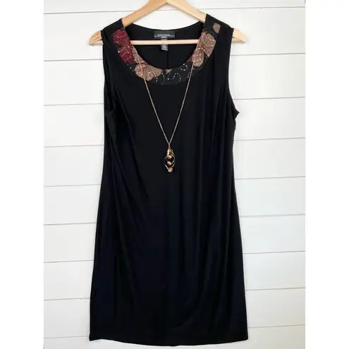R & M Richards Black Printed Collar Necklace Detail Sleeveless Tunic Dress Sz 12P