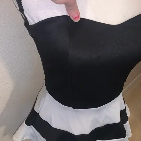 Alt-B Colorblock Stripes Dressy Sexy Strapless Top Black White padded