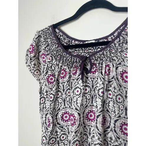 Heritage 1981 Purple Pink 100% Silk Smocked Top Blouse Size M Hippie Flowy Boho