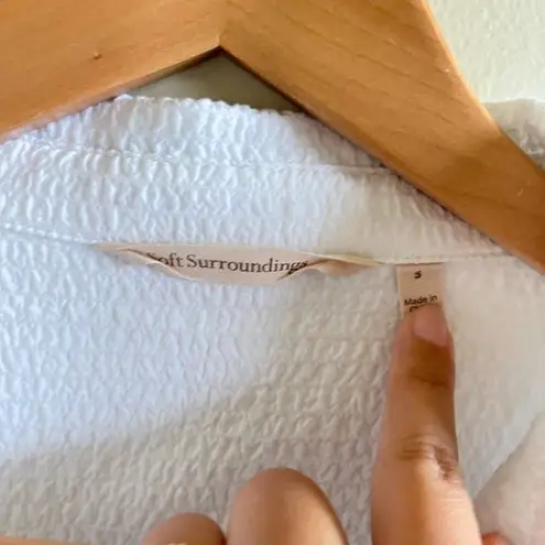 Soft Surroundings White Peekaboo Cutout Long Sleeve Button-up Shirt Top Size S