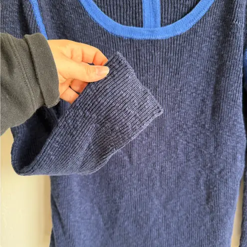 Ramy Brook Two Tone Blue Knit Cotton Linen Scoop Neck Sweater Womens S Modest