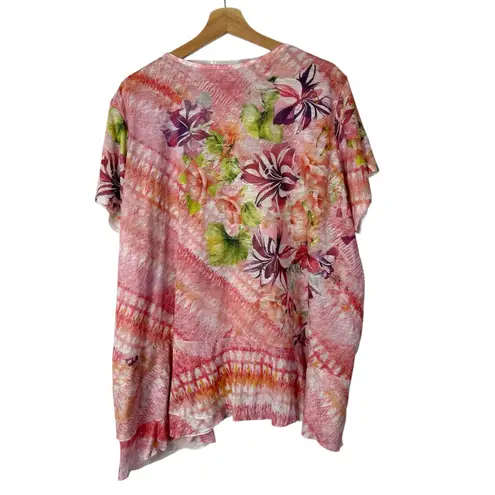 Time And Tru Pink Burnout Floral Printed Short Sleeve Top 3X
