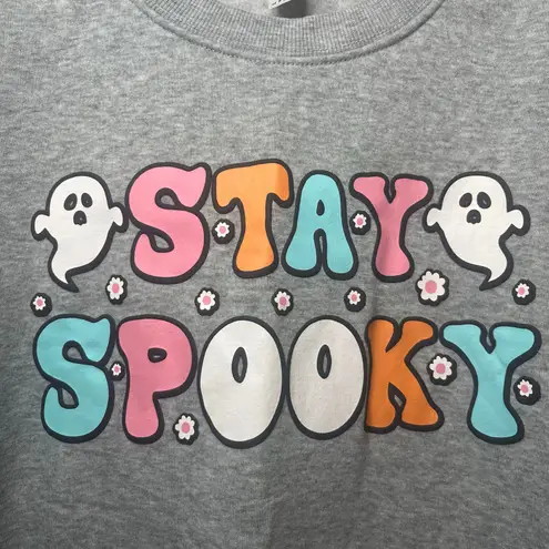 Stay Spooky Halloween Ghost Sweatshirt Gray Crewneck Pullover Large Cozy Fall L