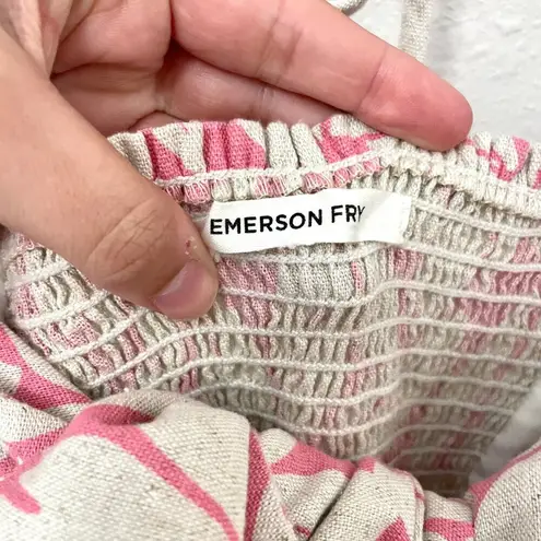 Emerson Fry Pink Tan Floral Puff Sleeve Midi Dress Size XS