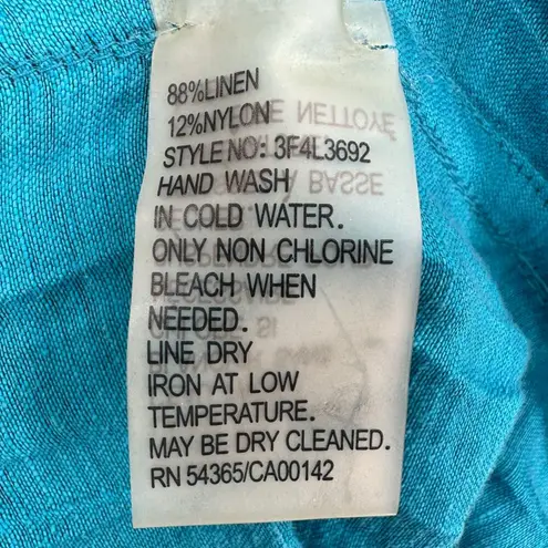 Peter Nygard | 1X | Turquoise Blue Linen Blend Crinkle Button-Down Tunic Shirt