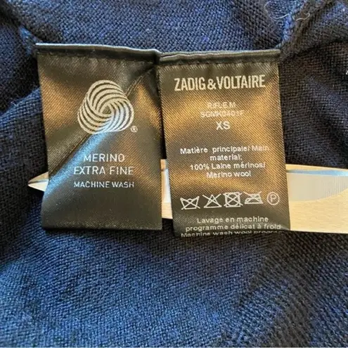 Zadig & Voltaire Wool Blue Rifle Dress Size XS V-Neck Sleeveless Tunic Oversized