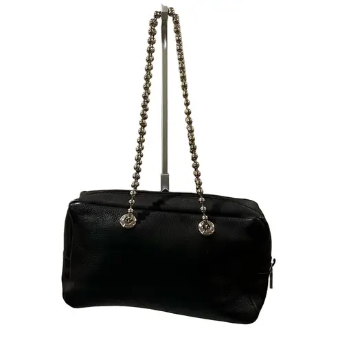 Furla Black Leather Shoulder Bag with Silver Chain Strap EUC