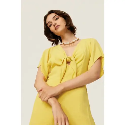 Louna Tie Romper Women's Small Yellow Mustard Short Flutter Sleeve V