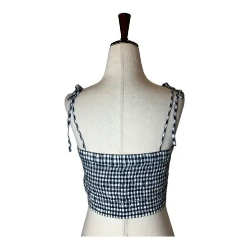 J.Crew  Shirt Women Small Navy Blue White Cotton Gingham‎ Smocked Cropped Top