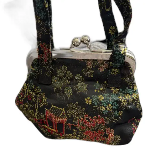 Vintage Oriental Brocade Evening Bag Small Purse EUC Black