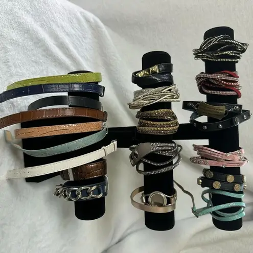 J268 Bulk Bundle of 19 Faux Leather & Leather Wrap Bracelets Gold