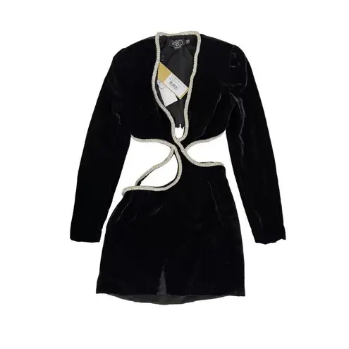 PatBO Cut Out Mini Dress With Rhinestone Trim in Black Black Size 2