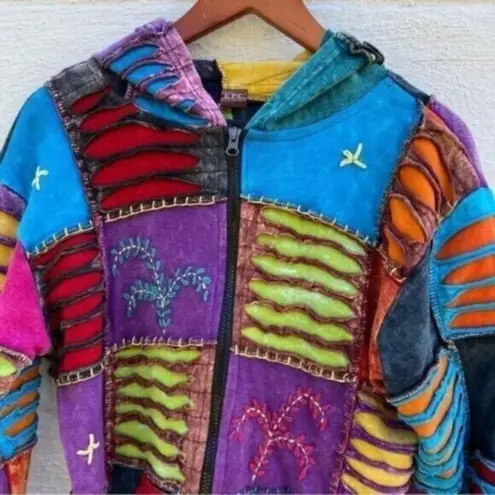 Nepal Colorful Embroidered Patchwork Bohemian Hippie Jacket Blue Size M