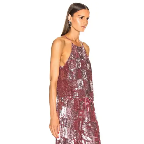 Retrofete NWT Nelly Halter Tank Top Pink Sequin Halter Party Size Small