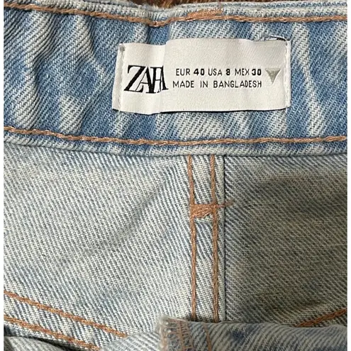 ZARA Button Fly Hi Rise Raw Hem Light Wash jeans size 8