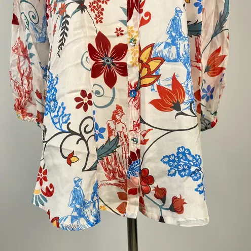 Johnny Was NWOT  Hanns Floral Silk Tunic Bohemia SHIRT Blouse Sz S