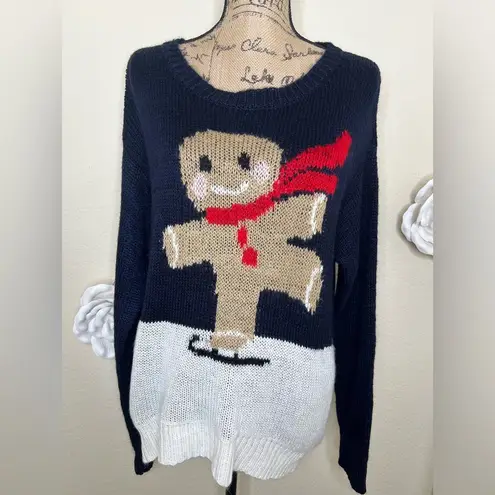 Jolt NTM  Navy & Cream Gingerbread Man Ice Skating  Sweater Size Extra Large